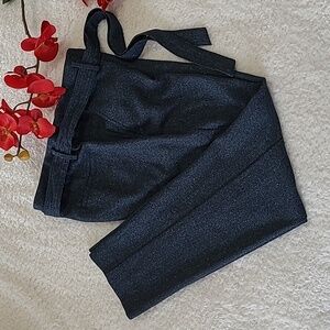 NEW LOFT Petites Crop Pant Modern Fit Stretch Trouser Charcoal Grey Tie Belt 10P